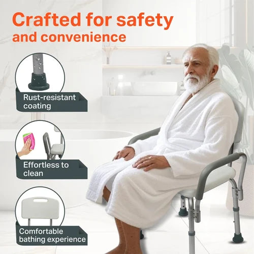 AGEasy Adjustable Shower Chair – Anti-Slip Bath Seat with Backrest, Tool-Free Assembly (120 kg Capacity)