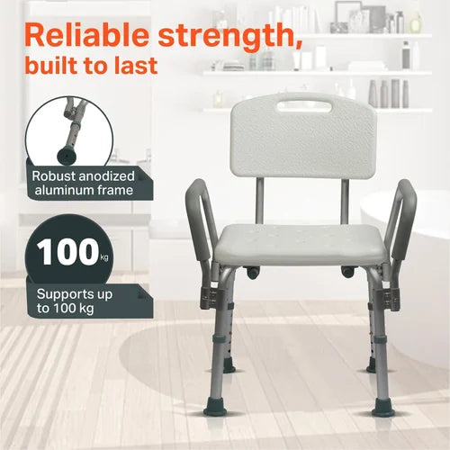 AGEasy Adjustable Shower Chair – Anti-Slip Bath Seat with Backrest, Tool-Free Assembly (120 kg Capacity)