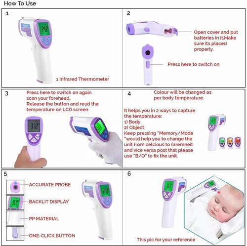 MCP Infrared Non-Contact Thermometer – Fast Digital Temperature Gun with 1-Second Reading (Body & Object Mode)