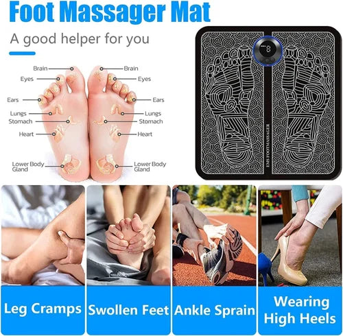 Electric Foot Massager Mat USB Rechargeable – 19 Levels & 8 Modes Vibrating Muscle Stimulator Pad, Portable Non-Slip Foot Pain Relief Device