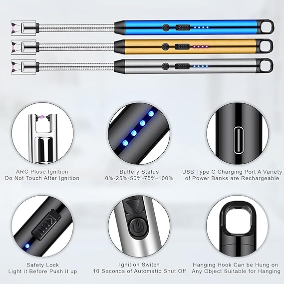 Rechargeable Plasma Arc Lighter | 360° Flexible Windproof USB C Kitchen Lighter