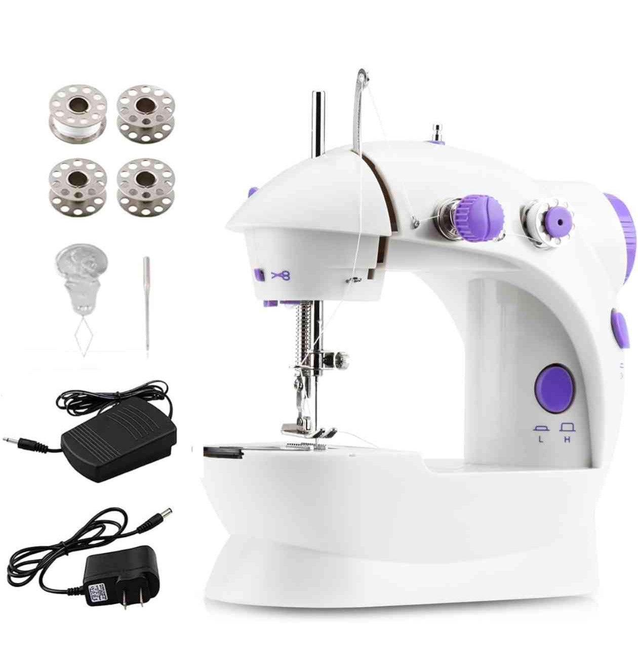 Mini Portable Sewing Machine – Double Thread, 2-Speed Electric Mending Machine with Foot Pedal for Beginners, Home & Travel