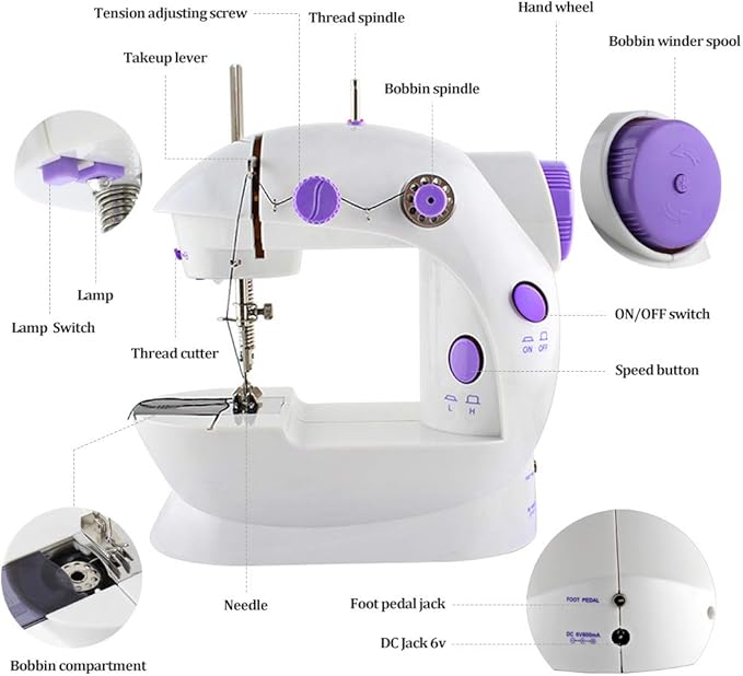 Mini Portable Sewing Machine – Double Thread, 2-Speed Electric Mending Machine with Foot Pedal for Beginners, Home & Travel