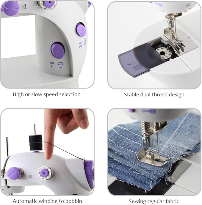 Mini Portable Sewing Machine – Double Thread, 2-Speed Electric Mending Machine with Foot Pedal for Beginners, Home & Travel