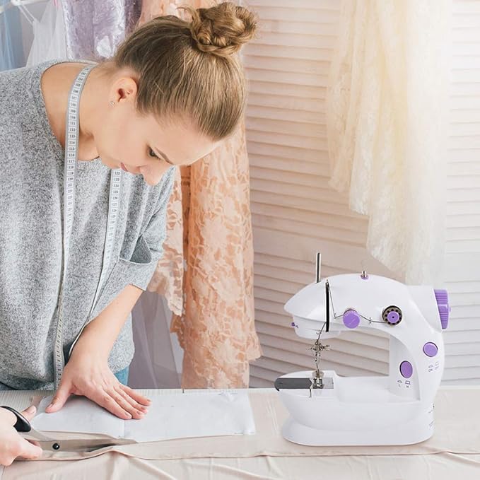 Mini Portable Sewing Machine – Double Thread, 2-Speed Electric Mending Machine with Foot Pedal for Beginners, Home & Travel