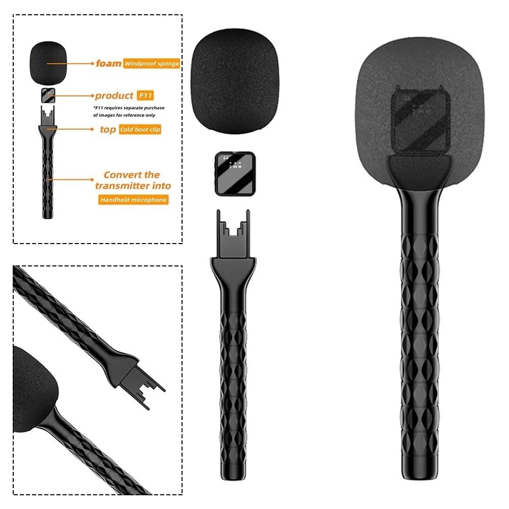 Wireless Microphone Handheld Stick for Rode Wireless Go and DJI Plug and Play Portable Mic Handle with Windshield Foam for Interviews YouTube and Podcast