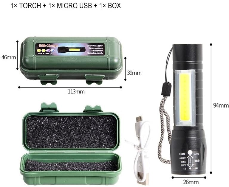 Rechargeable USB LED Flashlight Mini Torch Light Ultra Bright Compact Pocket Flashlight with 3 Modes Multicolor