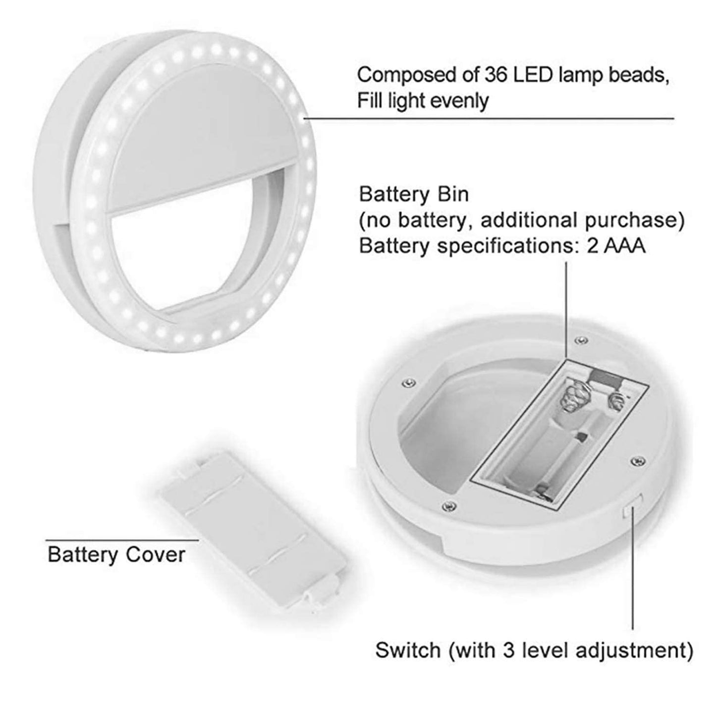 Selfie Ring Light Clip On for Smartphones and Tablets 3 Level Brightness LED Light for Photography Video Calls