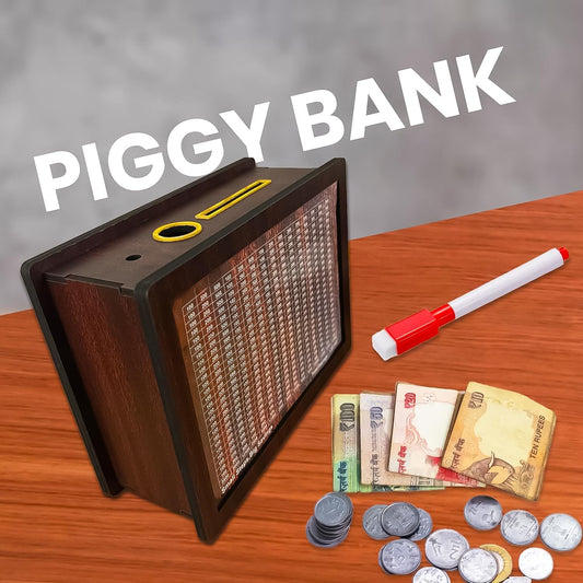 Wooden Savings Challenge Piggy Bank – ₹100000 Money Saving Box, Reusable Gullak Coin Bank for Kids & Adults