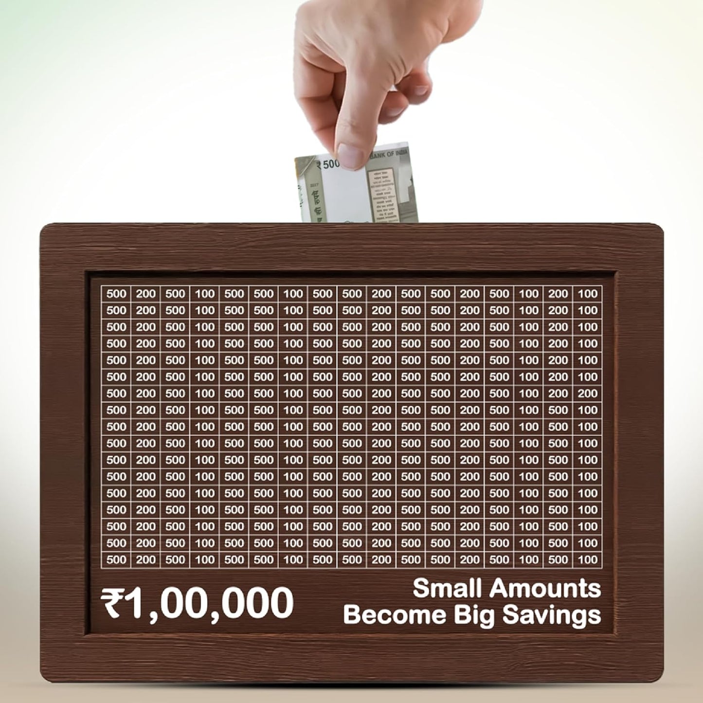 Wooden Savings Challenge Piggy Bank – ₹100000 Money Saving Box, Reusable Gullak Coin Bank for Kids & Adults
