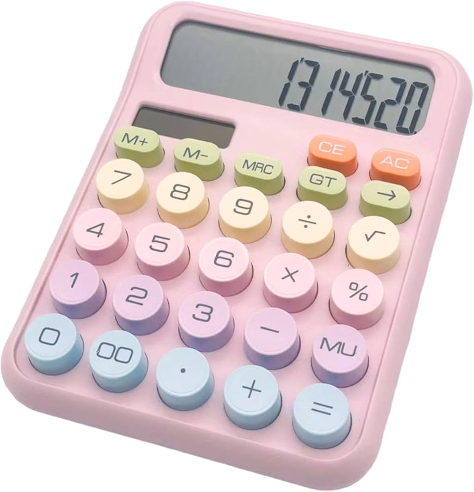 12 Digit Desk Calculator Large Display Big Button Mechanical Key Calculator Battery Powered for Office School Students