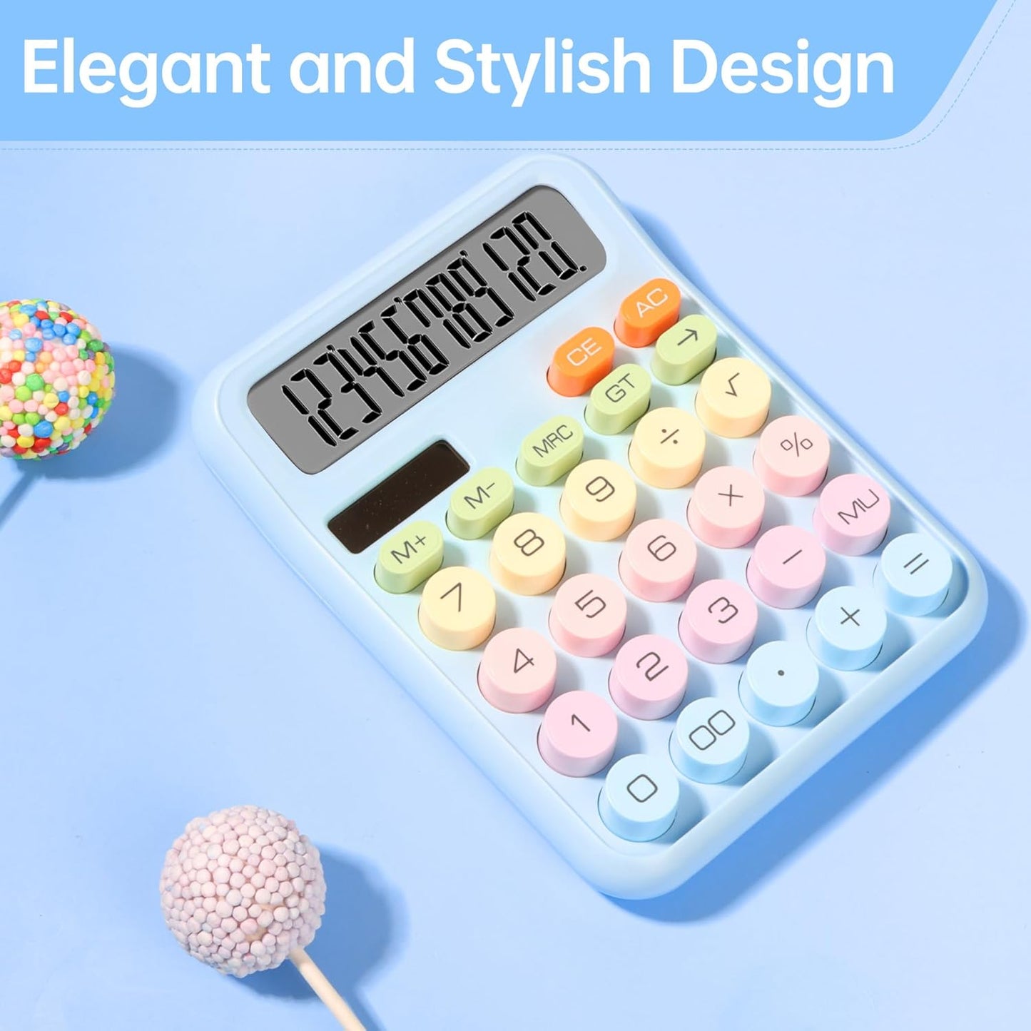 12 Digit Desk Calculator Large Display Big Button Mechanical Key Calculator Battery Powered for Office School Students