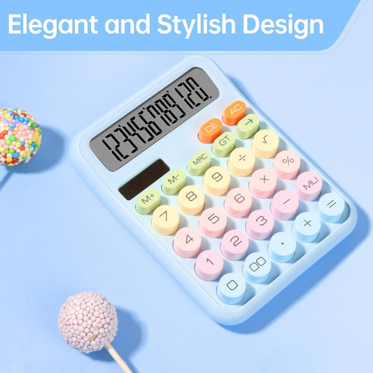12 Digit Desk Calculator Large Display Big Button Mechanical Key Calculator Battery Powered for Office School Students