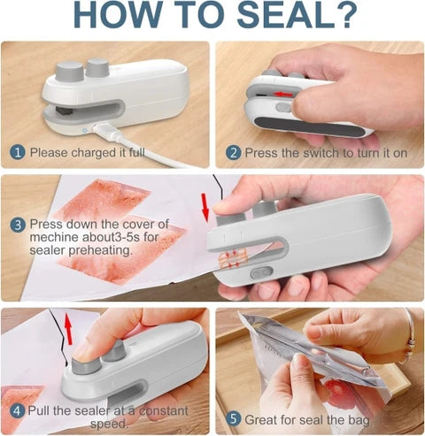 Portable Sealing Machine Handheld Bag Sealer USB Rechargeable Mini Heat Sealer for Food Storage