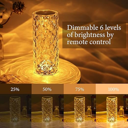 Rose Diamond Table Lamp – USB Rechargeable Touch LED Night Lamp with Remote Control for Bedroom, Living Room & Party Décor