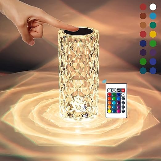 Rose Diamond Table Lamp – USB Rechargeable Touch LED Night Lamp with Remote Control for Bedroom, Living Room & Party Décor