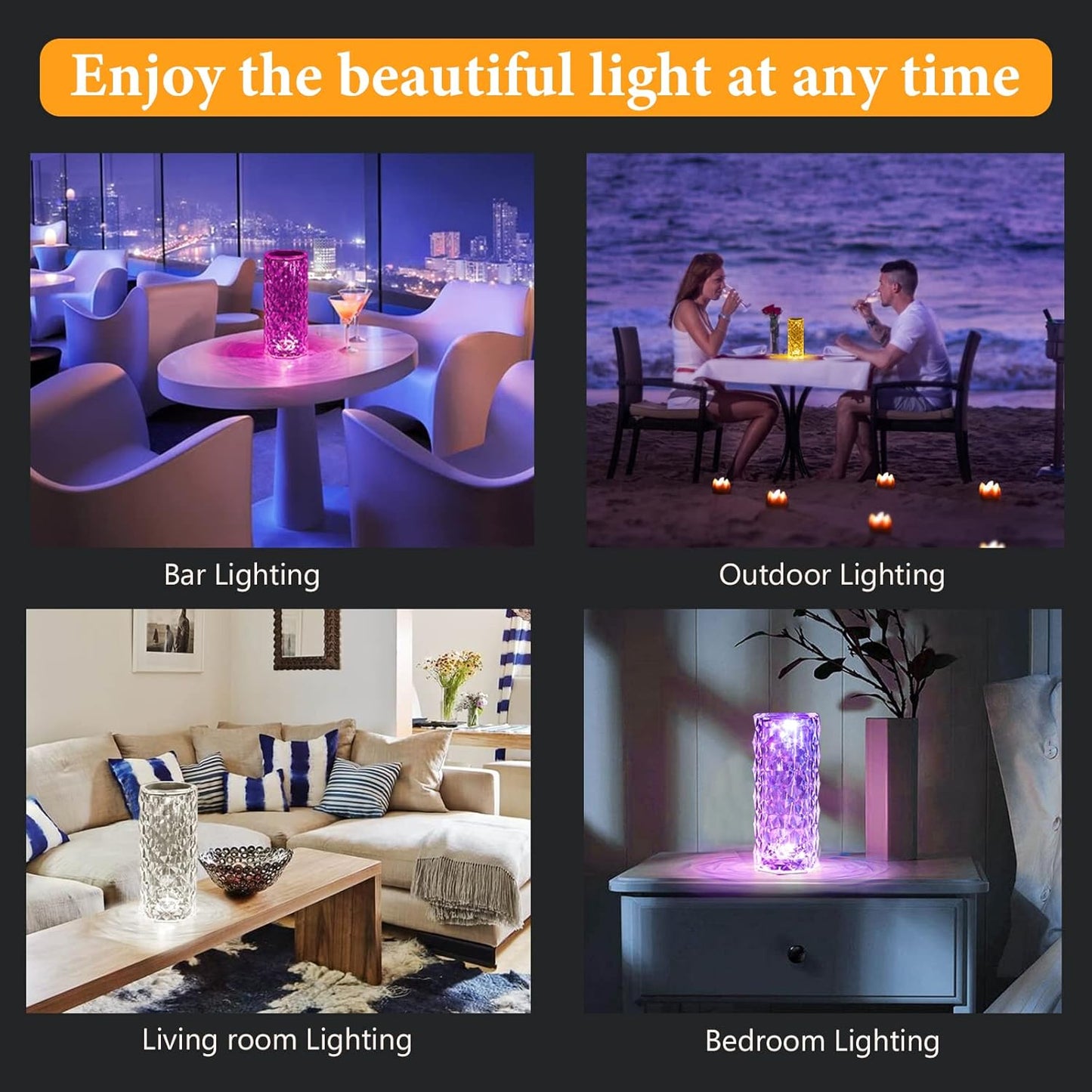 Rose Diamond Table Lamp – USB Rechargeable Touch LED Night Lamp with Remote Control for Bedroom, Living Room & Party Décor