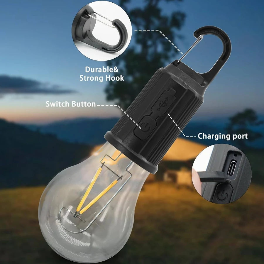 Rechargeable Camping Hanging LED Bulb – Waterproof Tent Light with 3 Modes & USB Charging