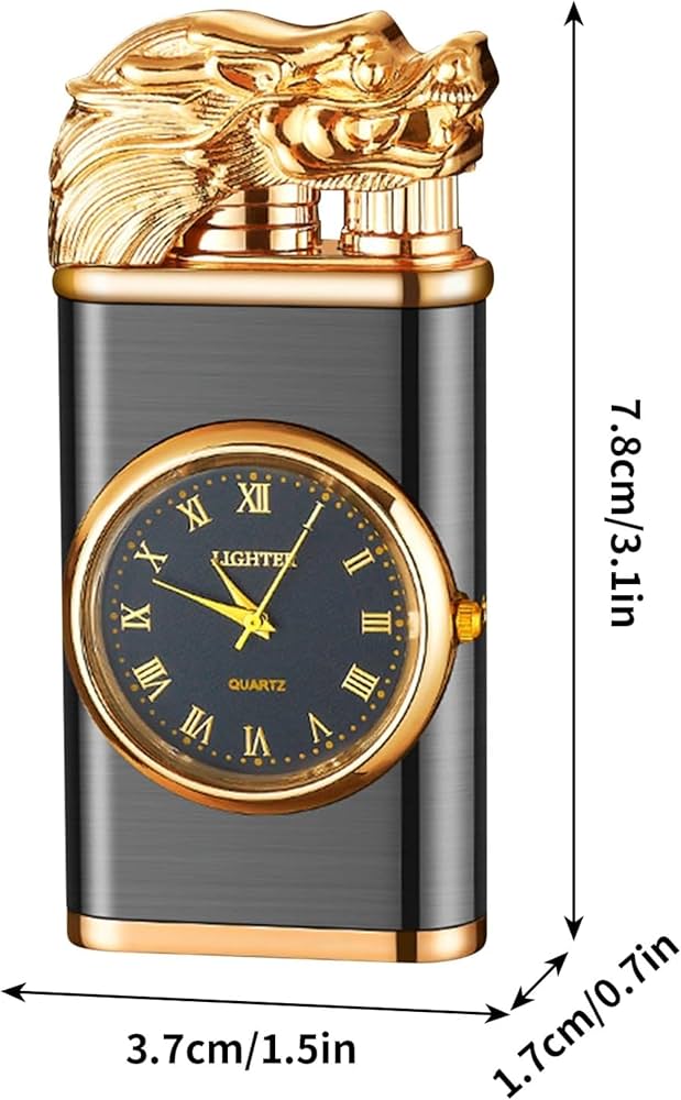 Dragon Design Butane Lighter with Quartz Watch
