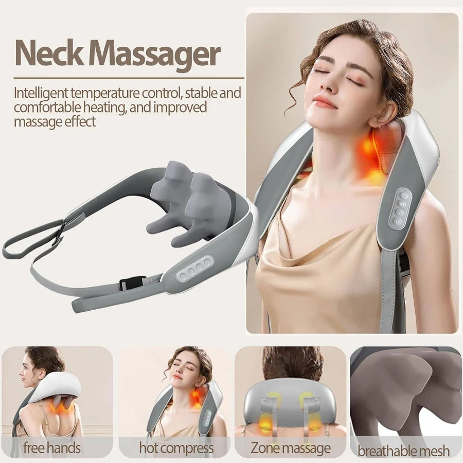 Shoulder and Neck Massager Portable U Shaped Electric Cervical Pain Relief Device with Heat and Deep Tissue Massage