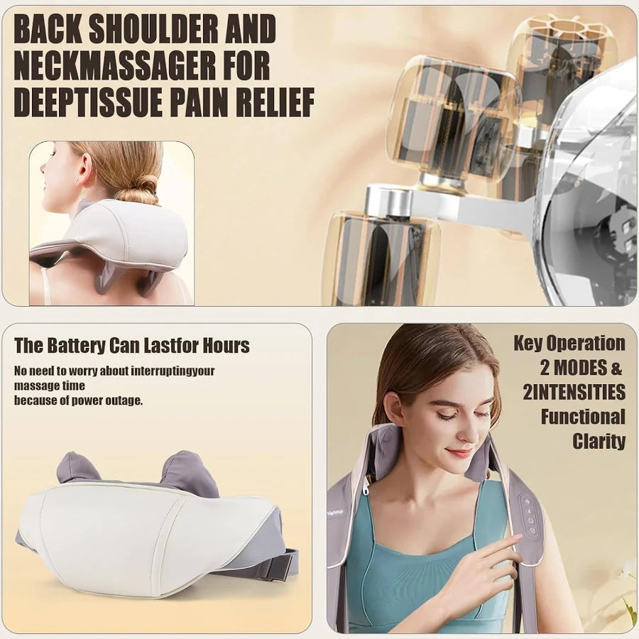 Shoulder and Neck Massager Portable U Shaped Electric Cervical Pain Relief Device with Heat and Deep Tissue Massage