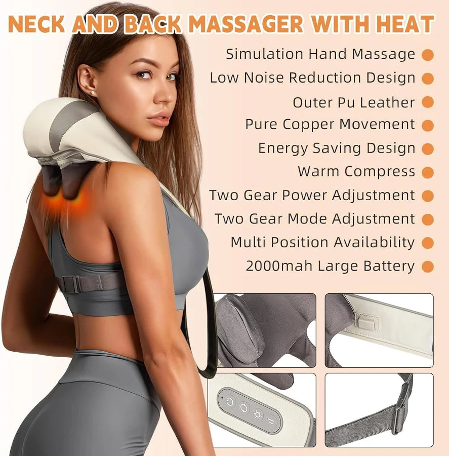 Shoulder and Neck Massager Portable U Shaped Electric Cervical Pain Relief Device with Heat and Deep Tissue Massage