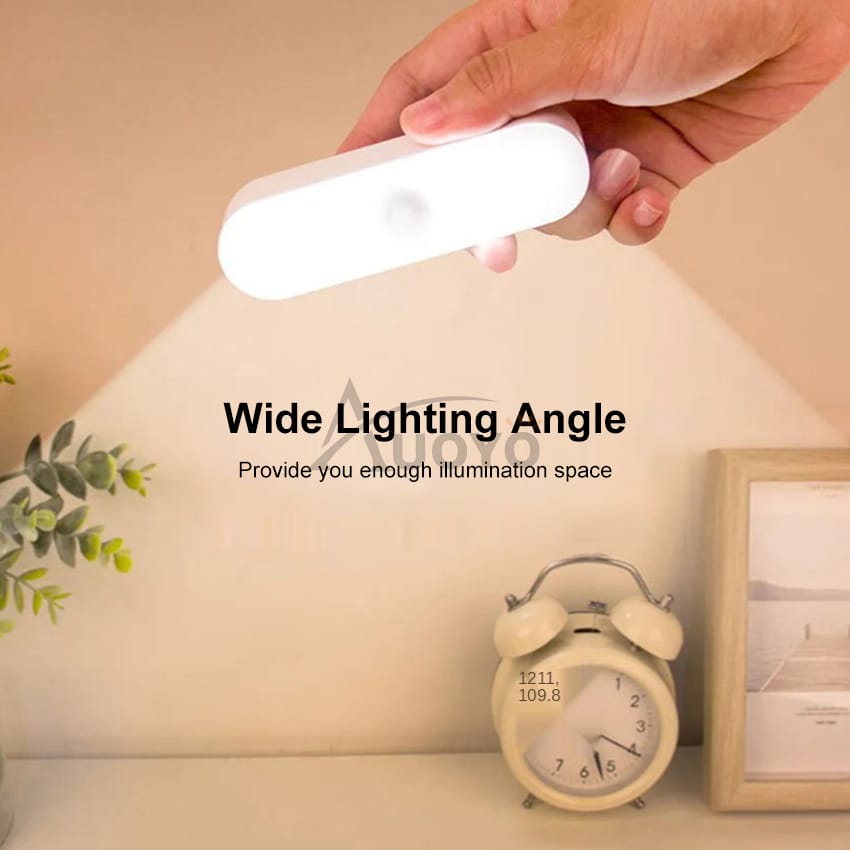 Motion Sensor LED Night Light Rechargeable Wireless Magnetic Cabinet Lamp with Dimming Emergency Mode for Bedroom Kitchen Stairs