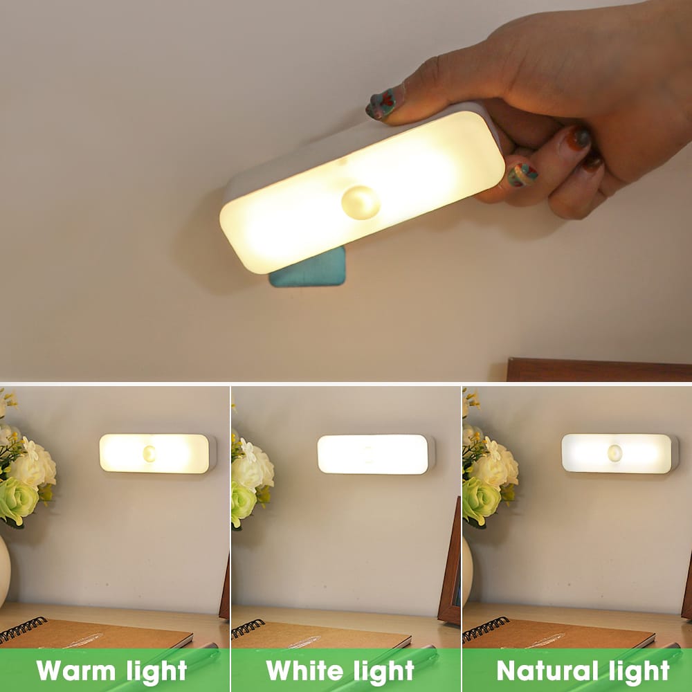Motion Sensor LED Night Light Rechargeable Wireless Magnetic Cabinet Lamp with Dimming Emergency Mode for Bedroom Kitchen Stairs