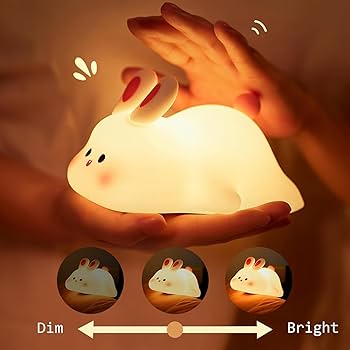 Kids Bunny Night Light Touch Silicone LED Lamp Rechargeable Bedside Animal Night Lamp with Timer for Nursery and Bedroom
