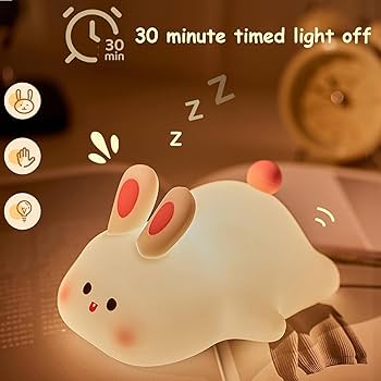 Kids Bunny Night Light Touch Silicone LED Lamp Rechargeable Bedside Animal Night Lamp with Timer for Nursery and Bedroom