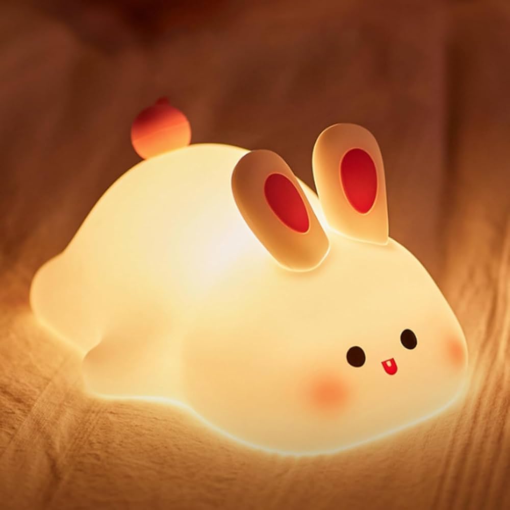 Kids Bunny Night Light Touch Silicone LED Lamp Rechargeable Bedside Animal Night Lamp with Timer for Nursery and Bedroom