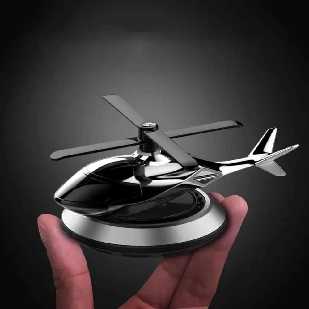 Solar Helicopter Car Perfume Diffuser – Rotating Air Freshener with Essential Oil Bottle