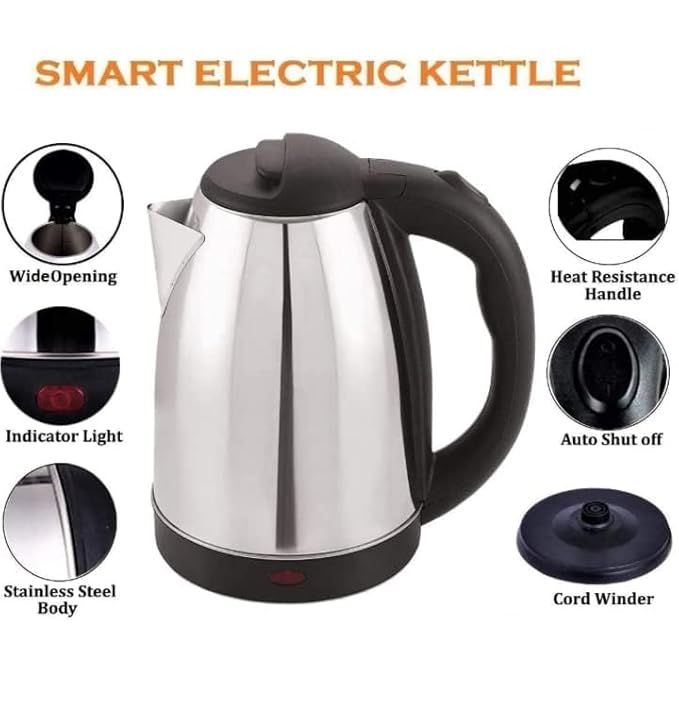 2L Stainless Steel Electric Kettle – Fast Boil Water Heater with Auto Shut-Off (Silver)