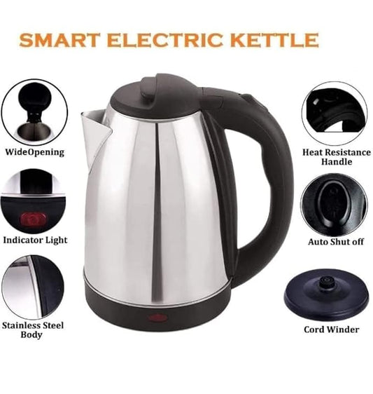 2L Stainless Steel Electric Kettle – Fast Boil Water Heater with Auto Shut-Off (Silver)