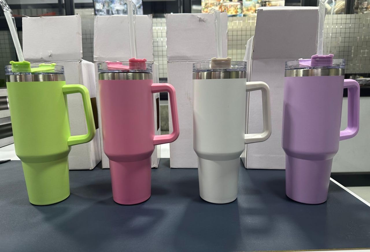 Pink Insulated Tumbler with Handle and Straw Stainless Steel Travel Mug for Iced Coffee Water Dishwasher Safe