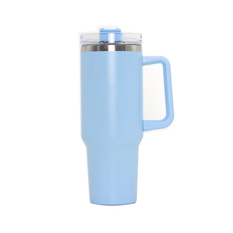 Pink Insulated Tumbler with Handle and Straw Stainless Steel Travel Mug for Iced Coffee Water Dishwasher Safe