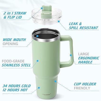 Pink Insulated Tumbler with Handle and Straw Stainless Steel Travel Mug for Iced Coffee Water Dishwasher Safe