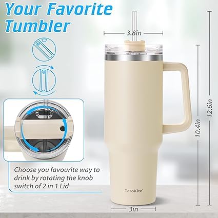 Pink Insulated Tumbler with Handle and Straw Stainless Steel Travel Mug for Iced Coffee Water Dishwasher Safe