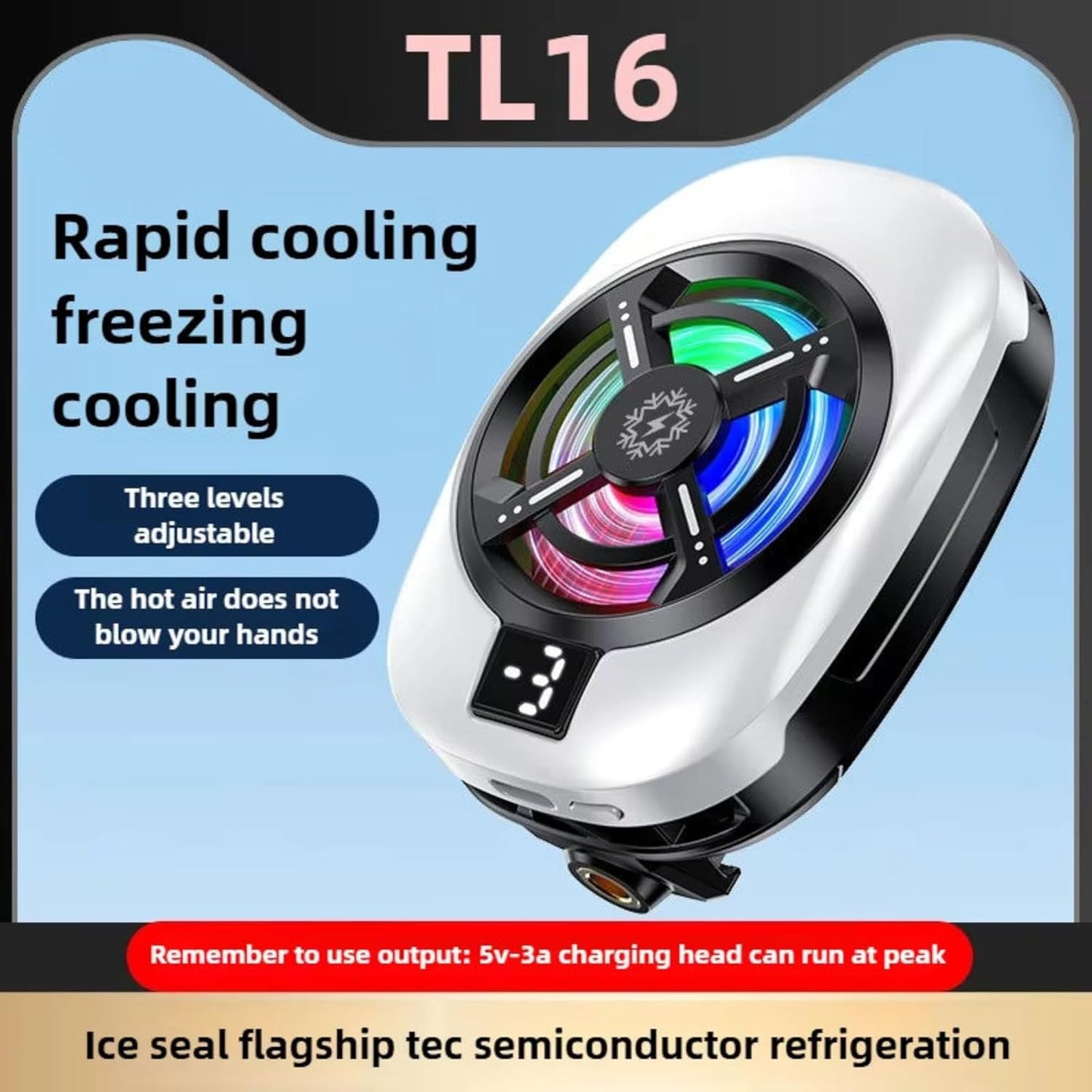 TL16 RGB Mobile Phone Cooler – Ultra-Fast Semiconductor Cooling Fan for Gaming (Silent, USB Powered)
