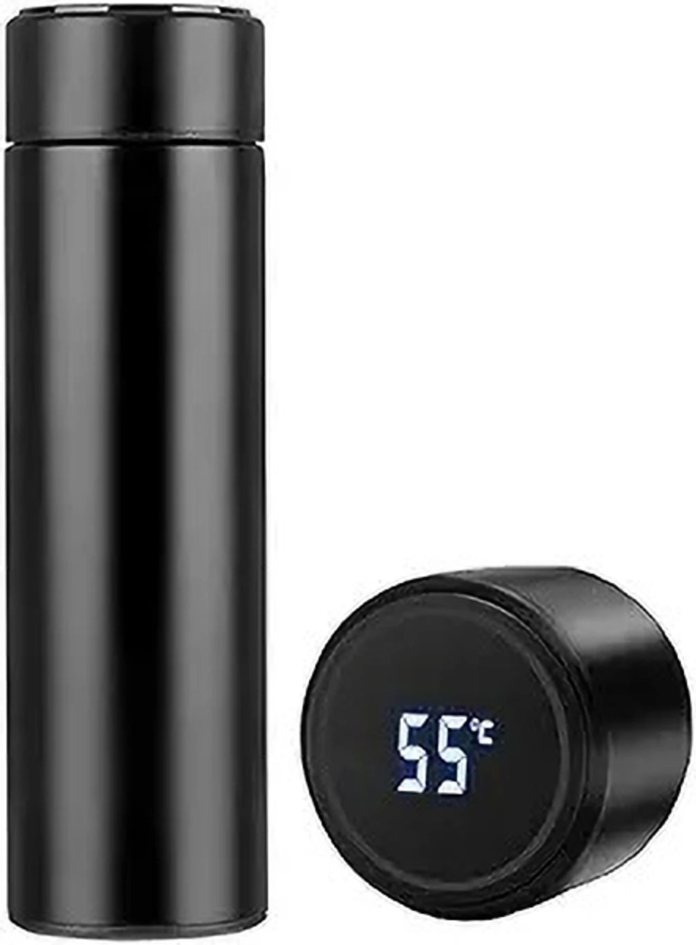 Smart Temperature Display Water Bottle Stainless Steel Vacuum Flask with LED Digital Cap Black