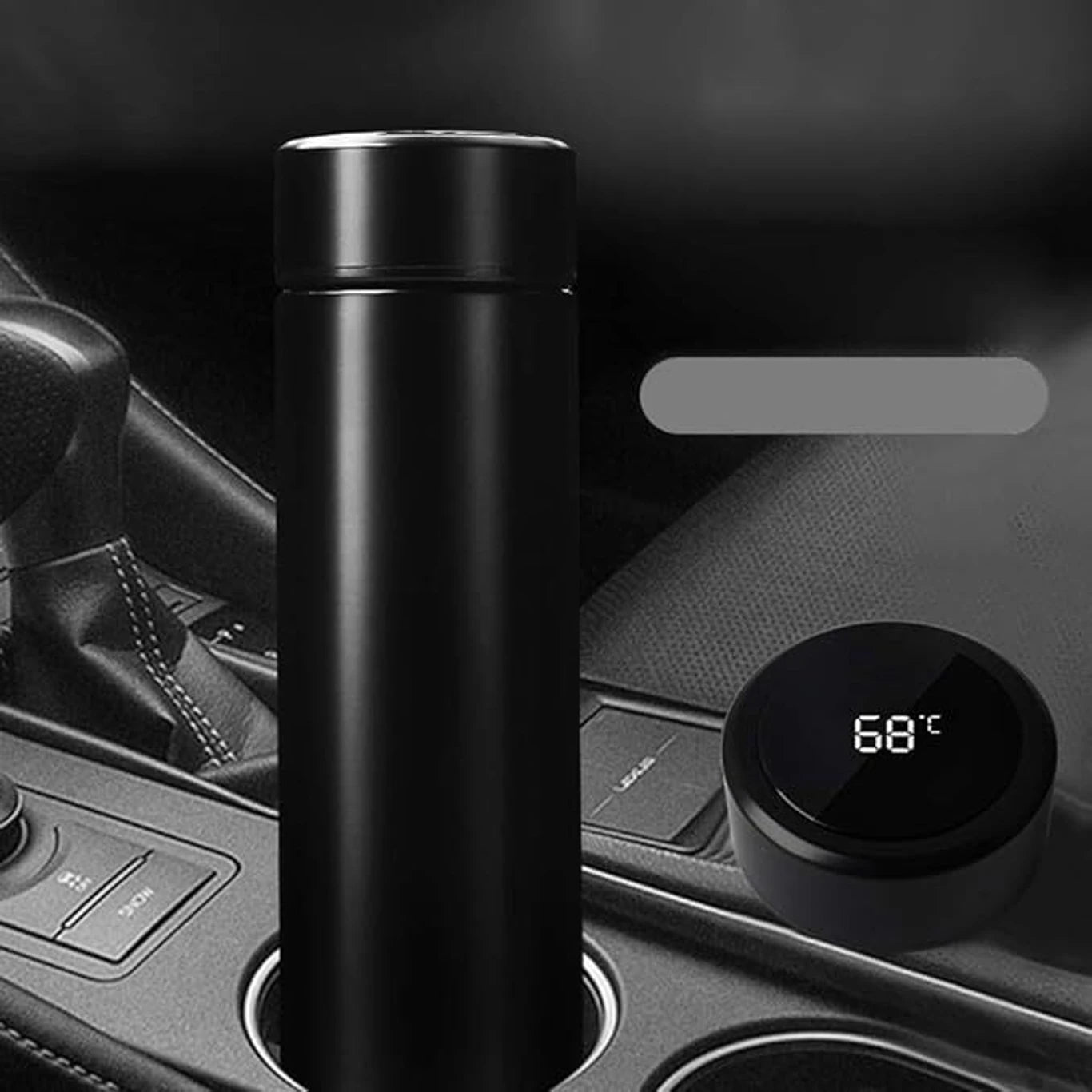 Smart Temperature Display Water Bottle Stainless Steel Vacuum Flask with LED Digital Cap Black