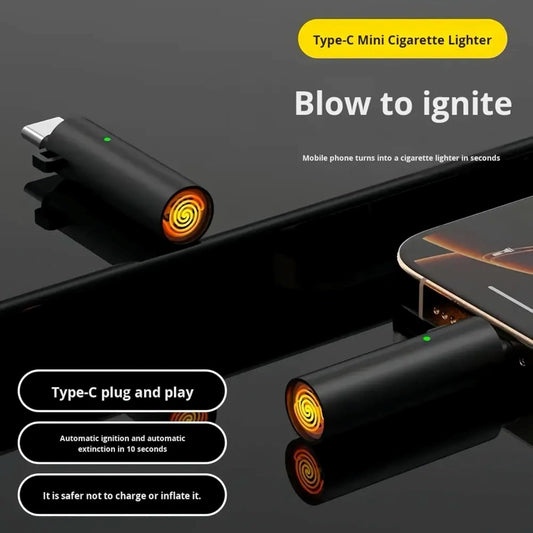 USB Type C Flameless Electric Lighter Rechargeable Windproof Coil Lighter with Blow Sensor Portable Keychain Mini Lighter