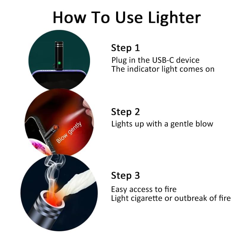 USB Type C Flameless Electric Lighter Rechargeable Windproof Coil Lighter with Blow Sensor Portable Keychain Mini Lighter