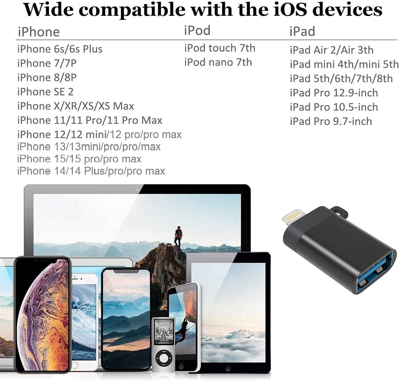 NISHTECH Lightning to USB Adapter (OTG) | Lightning Male to USB 3.0 Female Converter for iPhone 14, 13, 12, iPad & iOS Devices