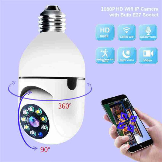 E27 WiFi Bulb CCTV Camera – 1080p HD Wireless Security Camera with Motion Detection & V380 Pro App Support