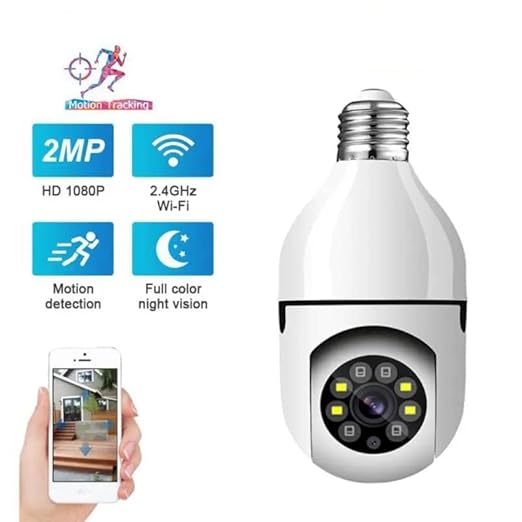 E27 WiFi Bulb CCTV Camera – 1080p HD Wireless Security Camera with Motion Detection & V380 Pro App Support