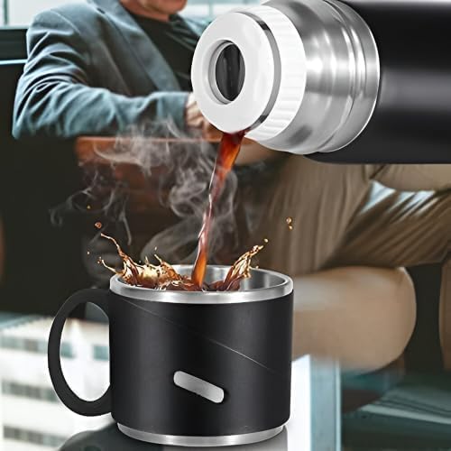 Vacuum Insulated Flask Set with 2 Cups 24 Hour Hot Cold Thermal Bottle Leakproof Travel Flask Multicolor