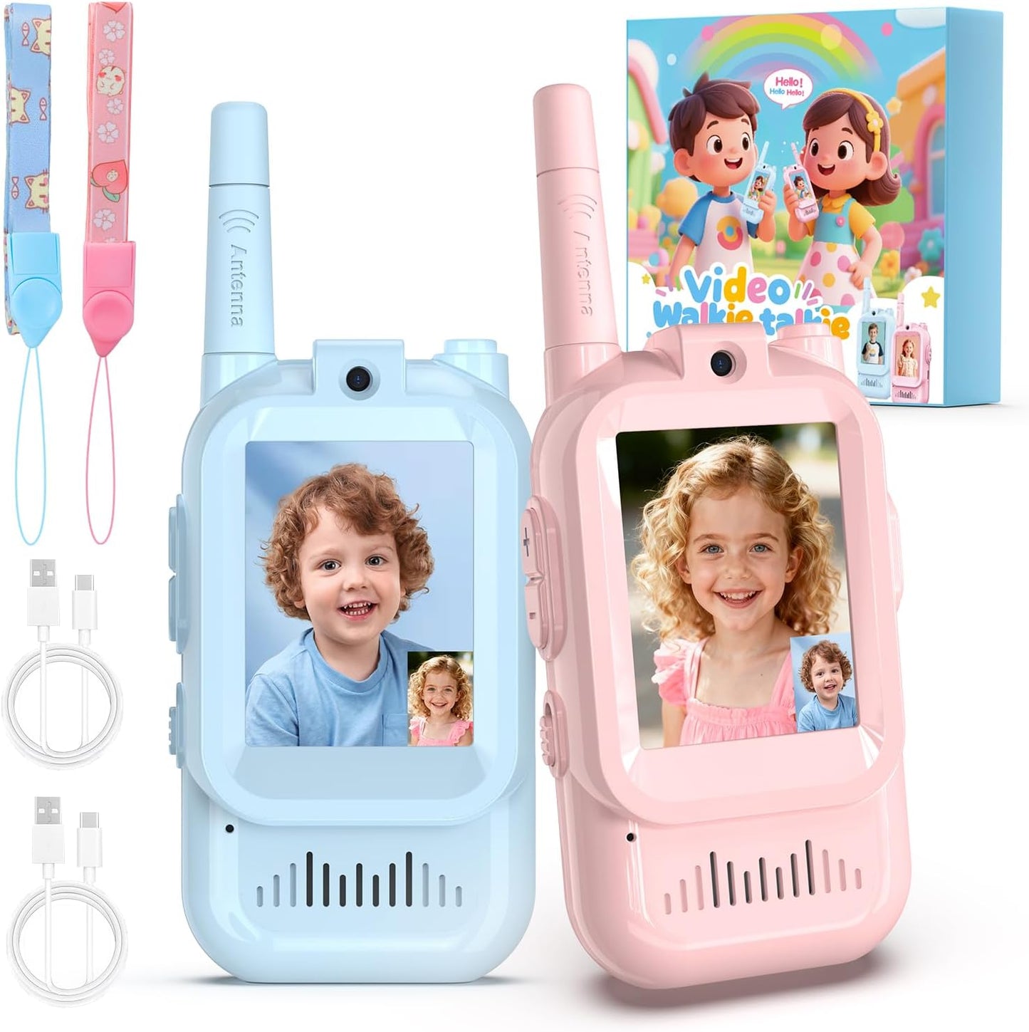 Video Walkie Talkies for Kids 2 Pack with HD Camera and Voice Changer | Facetime Style Two Way Radio for Boys and Girls Indoor Outdoor Play