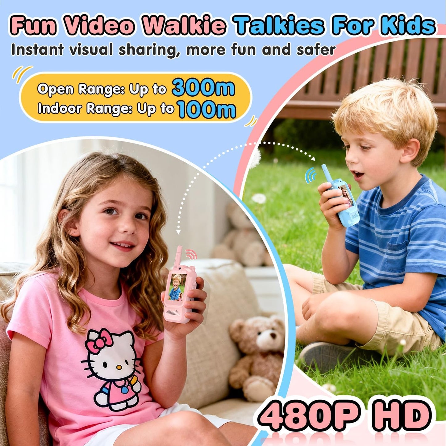 Video Walkie Talkies for Kids 2 Pack with HD Camera and Voice Changer | Facetime Style Two Way Radio for Boys and Girls Indoor Outdoor Play