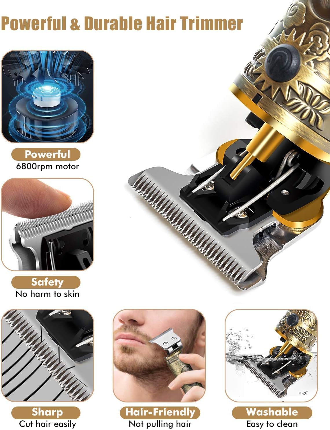 Professional Mens Hair Clippers Zero Gapped Cordless T Blade Hair Trimmer Rechargeable Grooming Kit with LED Display and Guide Combs